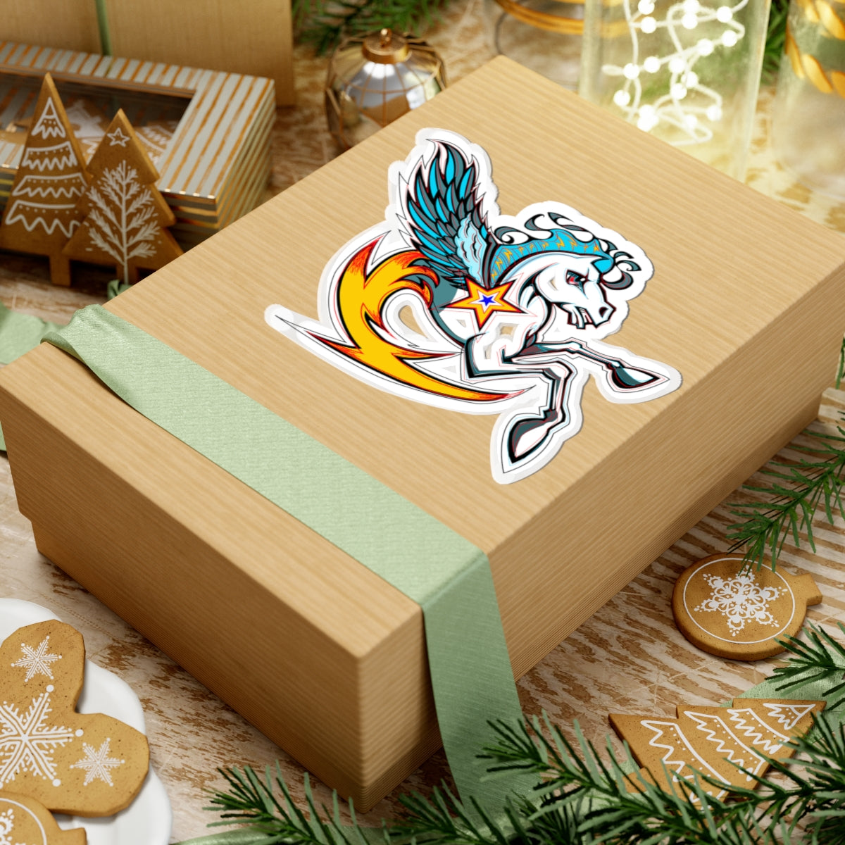 Pegasus Flame Kiss-Cut Sticker — Colorful Winged Horse Laptop Decal