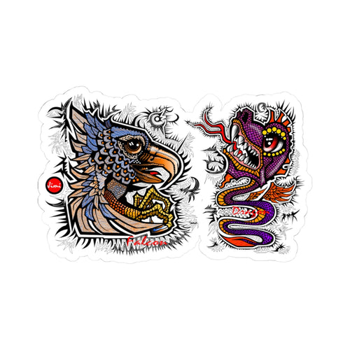 Colorful Fantasy Kiss-Cut Stickers, Dragon & Griffin, Laptop Decor, Unique Gift, Art Stickers, Fantasy Art Decor