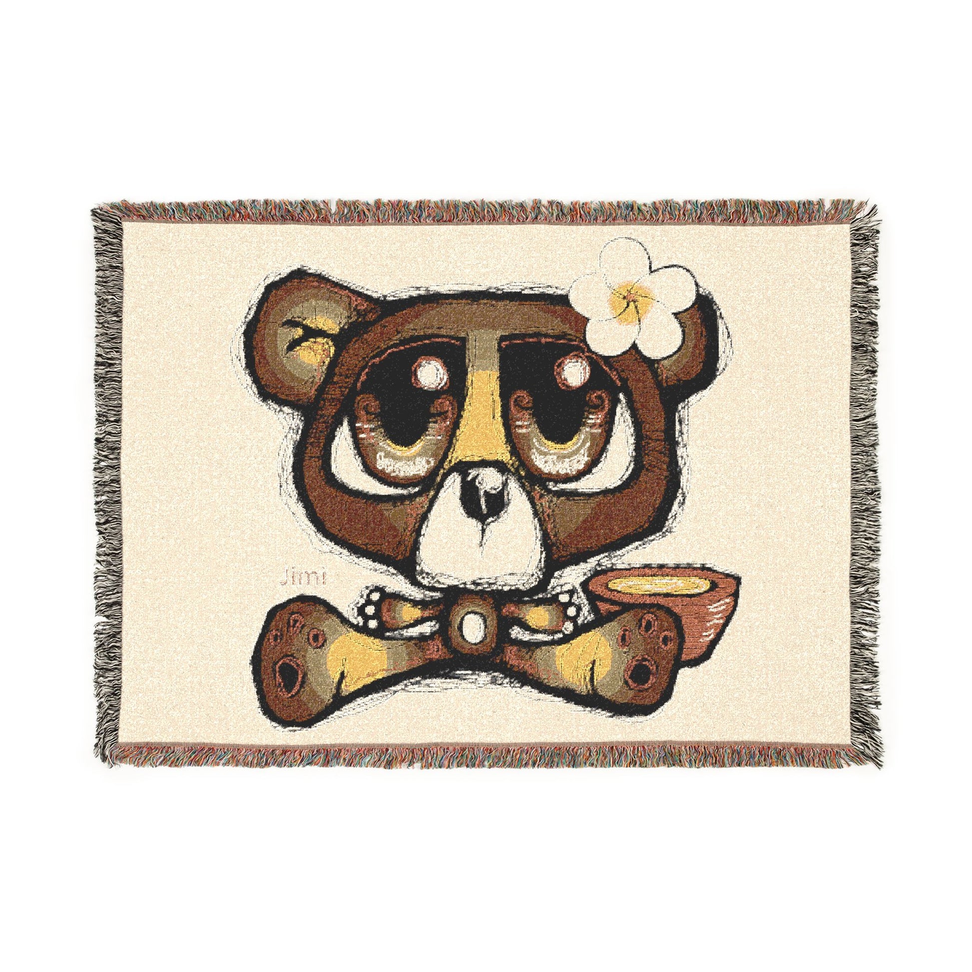 Woven Blanket — Cute Teddy Bear Skull Throw Blanket with Flower Accent