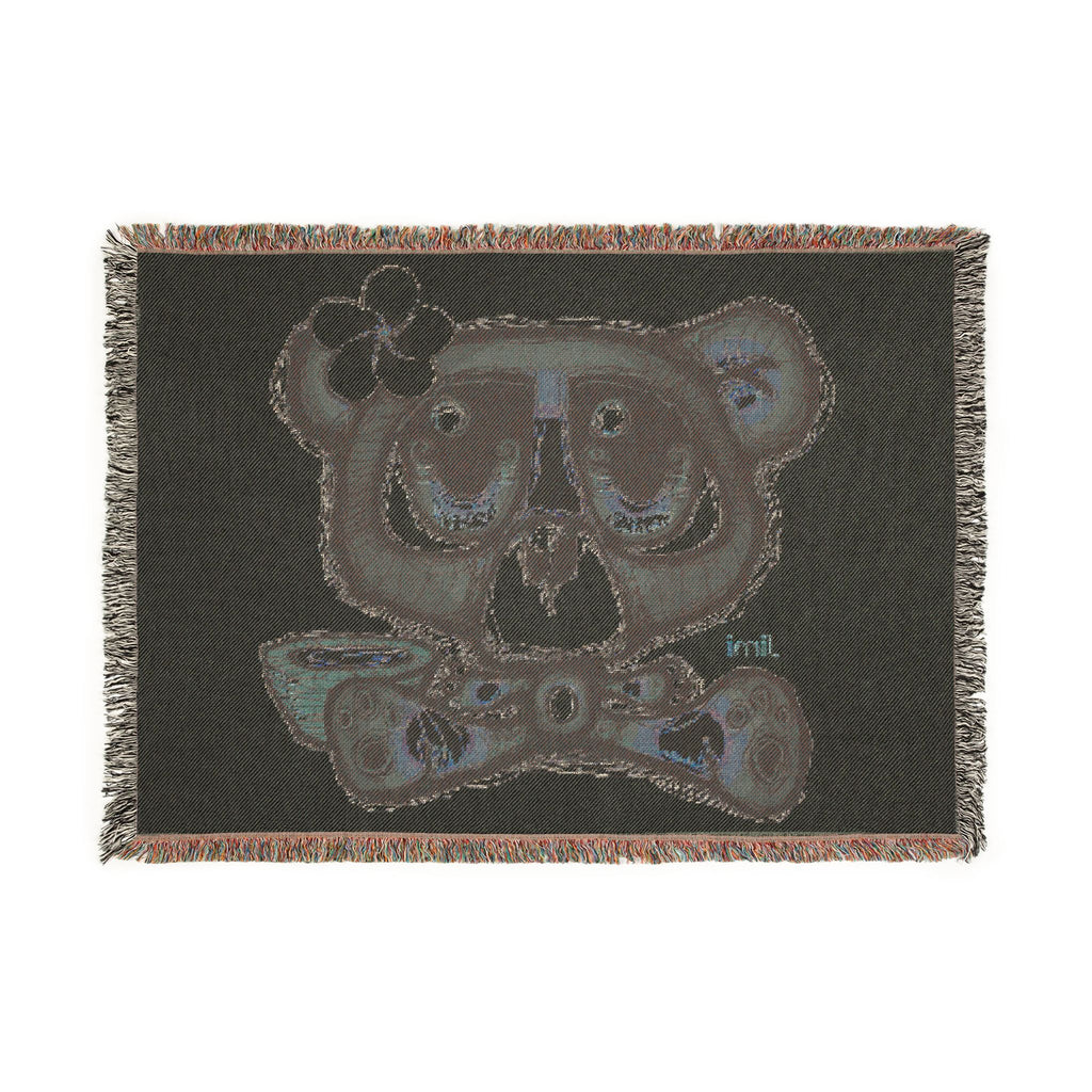 Woven Blanket — Cute Teddy Bear Skull Throw Blanket with Flower Accent