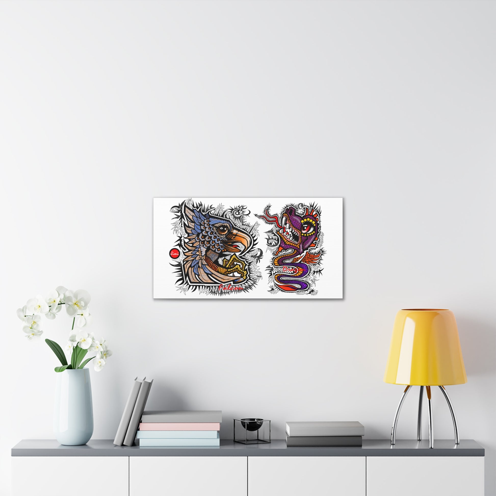 Eagle and Dragon Tattoo-Style Stretched Canvas Print