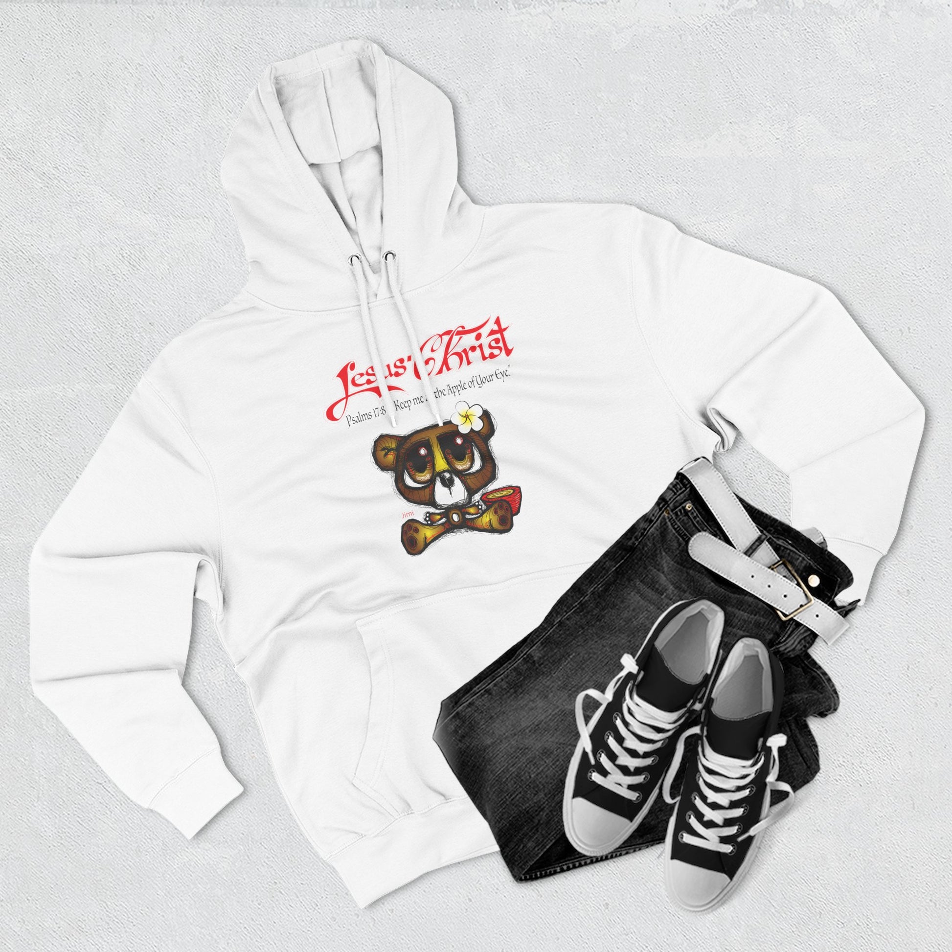 Christian Bear Hoodie – "Jesus Christ" Psalm 23 Inspirational Fleece Pullover