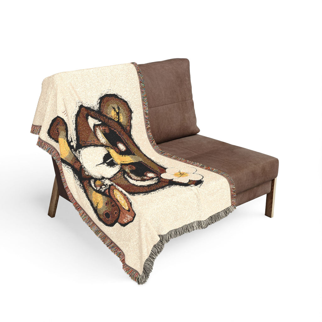 Woven Blanket — Cute Teddy Bear Skull Throw Blanket with Flower Accent