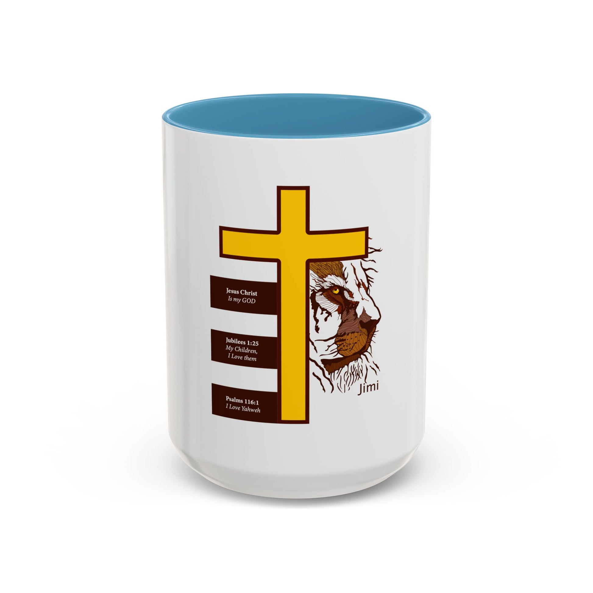 Christian Cross & Lion Accent Coffee Mug — Inspirational Scripture Design (11/15oz)