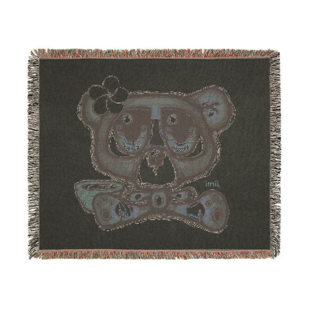 Woven Blanket — Cute Teddy Bear Skull Throw Blanket with Flower Accent