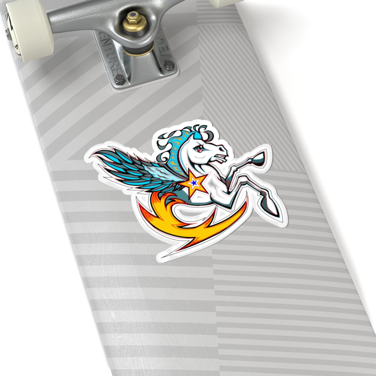 Pegasus Flame Kiss-Cut Sticker — Colorful Winged Horse Laptop Decal