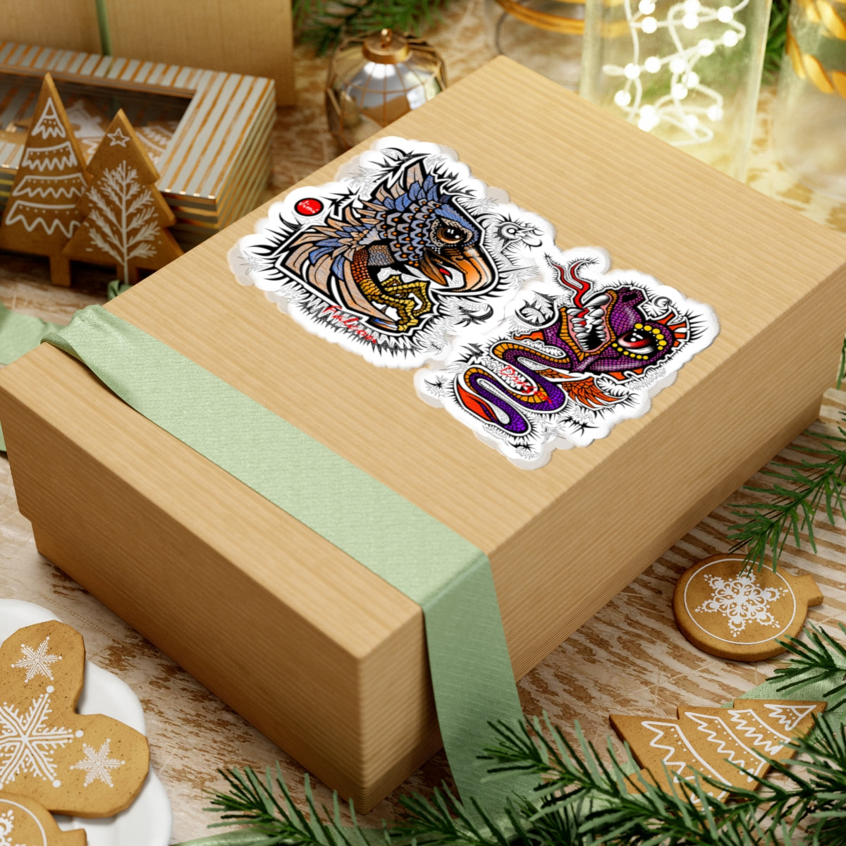 Colorful Fantasy Kiss-Cut Stickers, Dragon & Griffin, Laptop Decor, Unique Gift, Art Stickers, Fantasy Art Decor