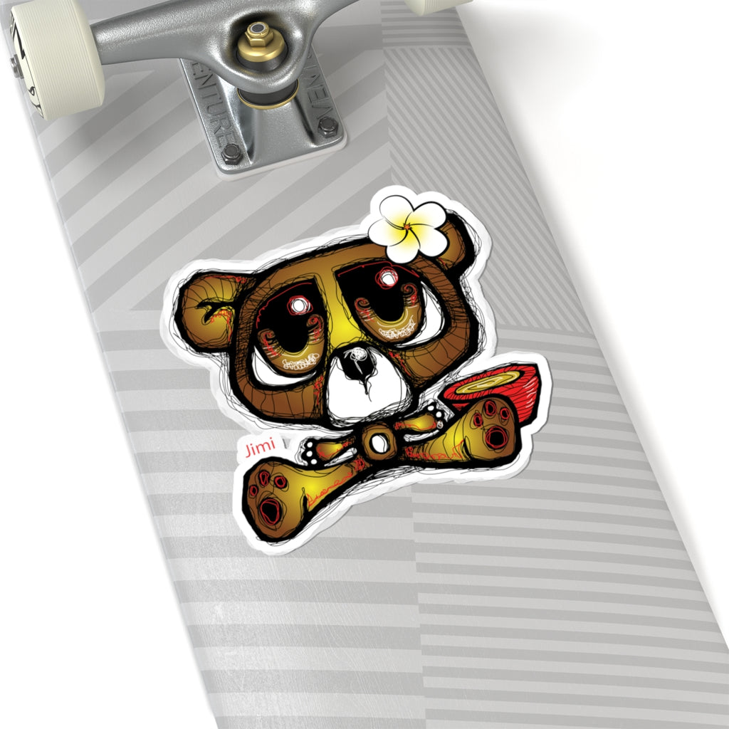 Cute Hawaiian Bear Kiss-Cut Sticker — Plumeria Surfboard Laptop Decal