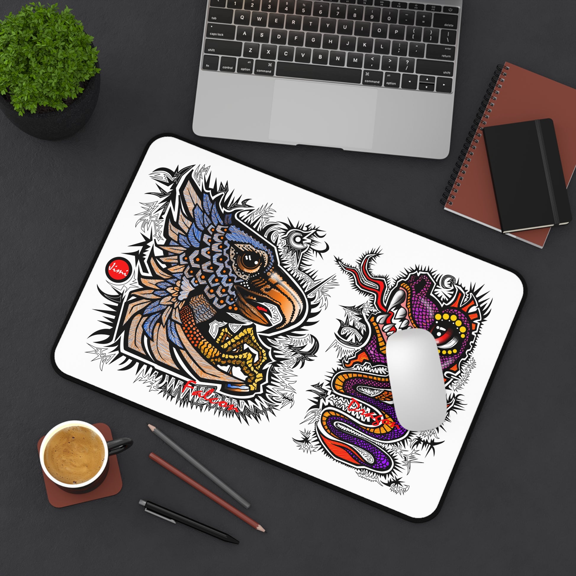 Colorful Fantasy Desk Mat: Vibrant Art for Home Office, Gamer Mousepad, Unique Gift, Stylish Desk Decor, Dragon & Griffin Design