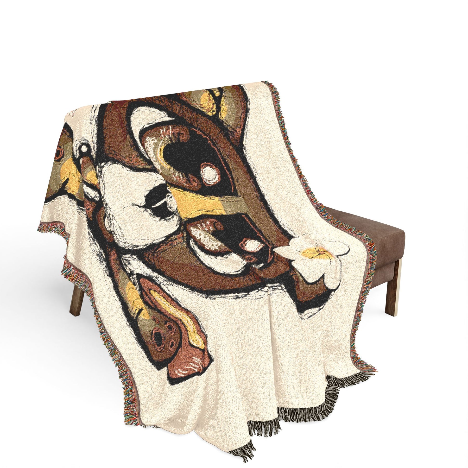 Woven Blanket — Cute Teddy Bear Skull Throw Blanket with Flower Accent