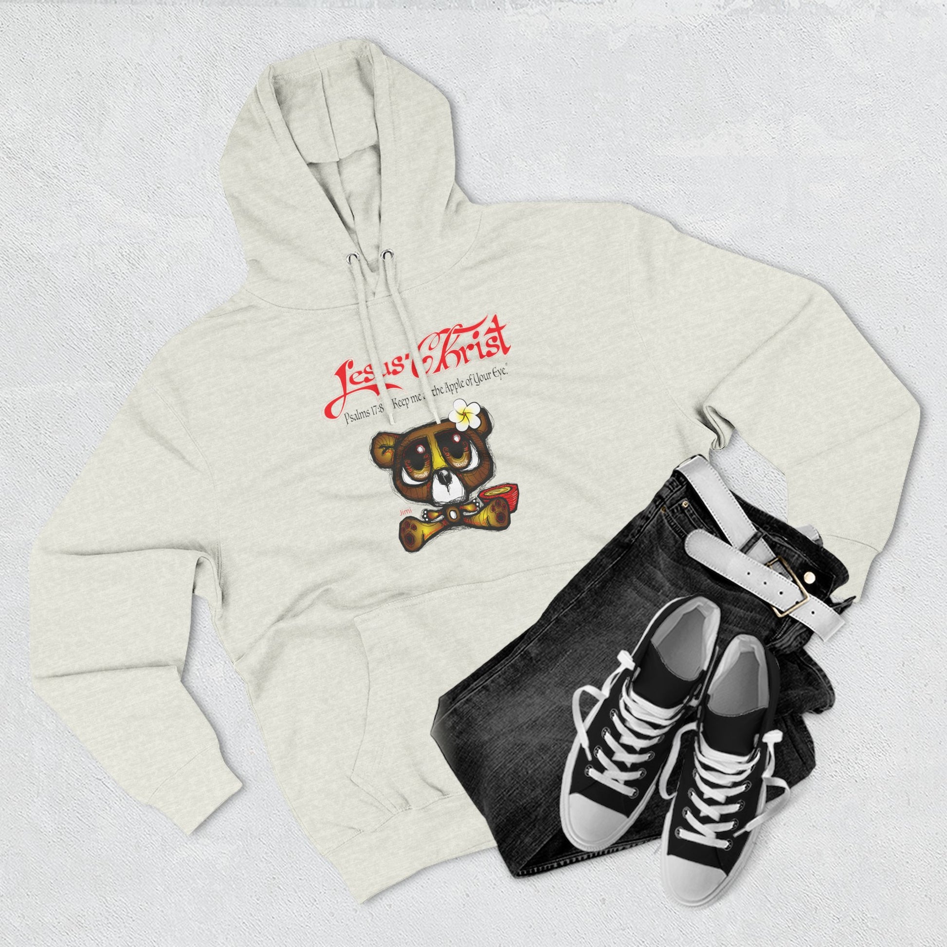 Christian Bear Hoodie – "Jesus Christ" Psalm 23 Inspirational Fleece Pullover