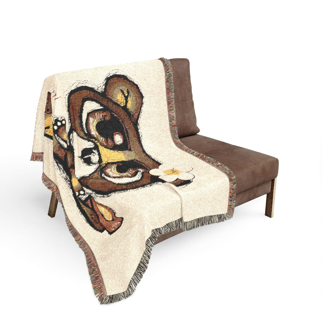 Woven Blanket — Cute Teddy Bear Skull Throw Blanket with Flower Accent