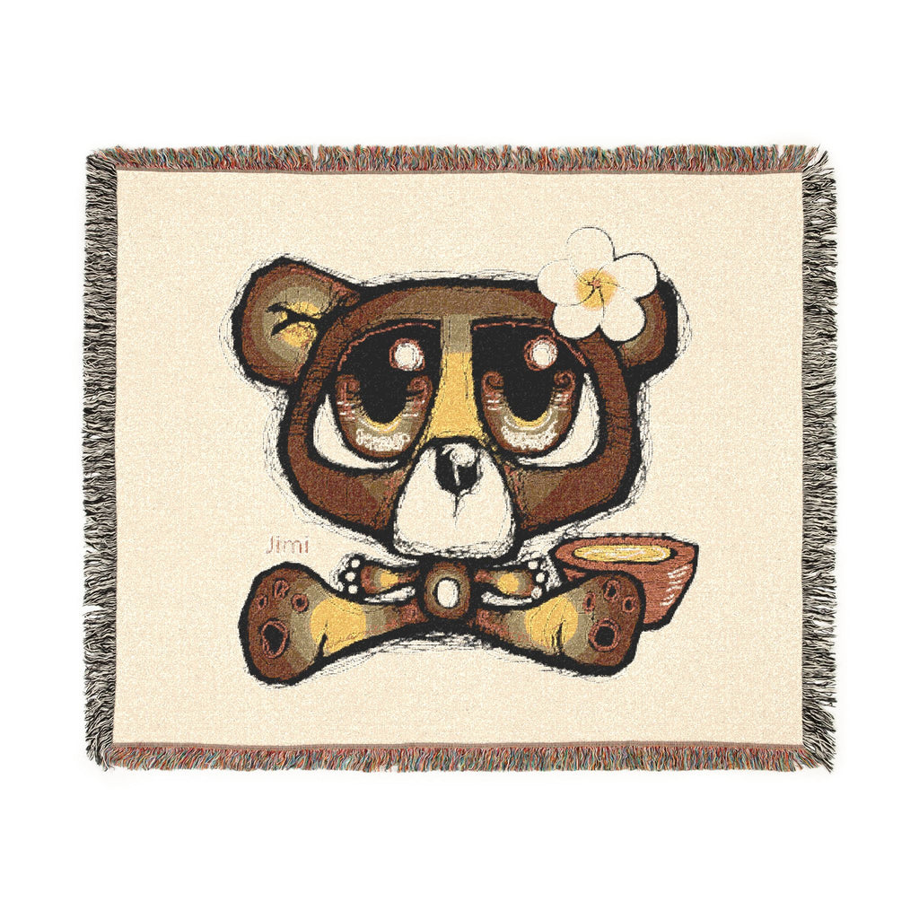 Woven Blanket — Cute Teddy Bear Skull Throw Blanket with Flower Accent
