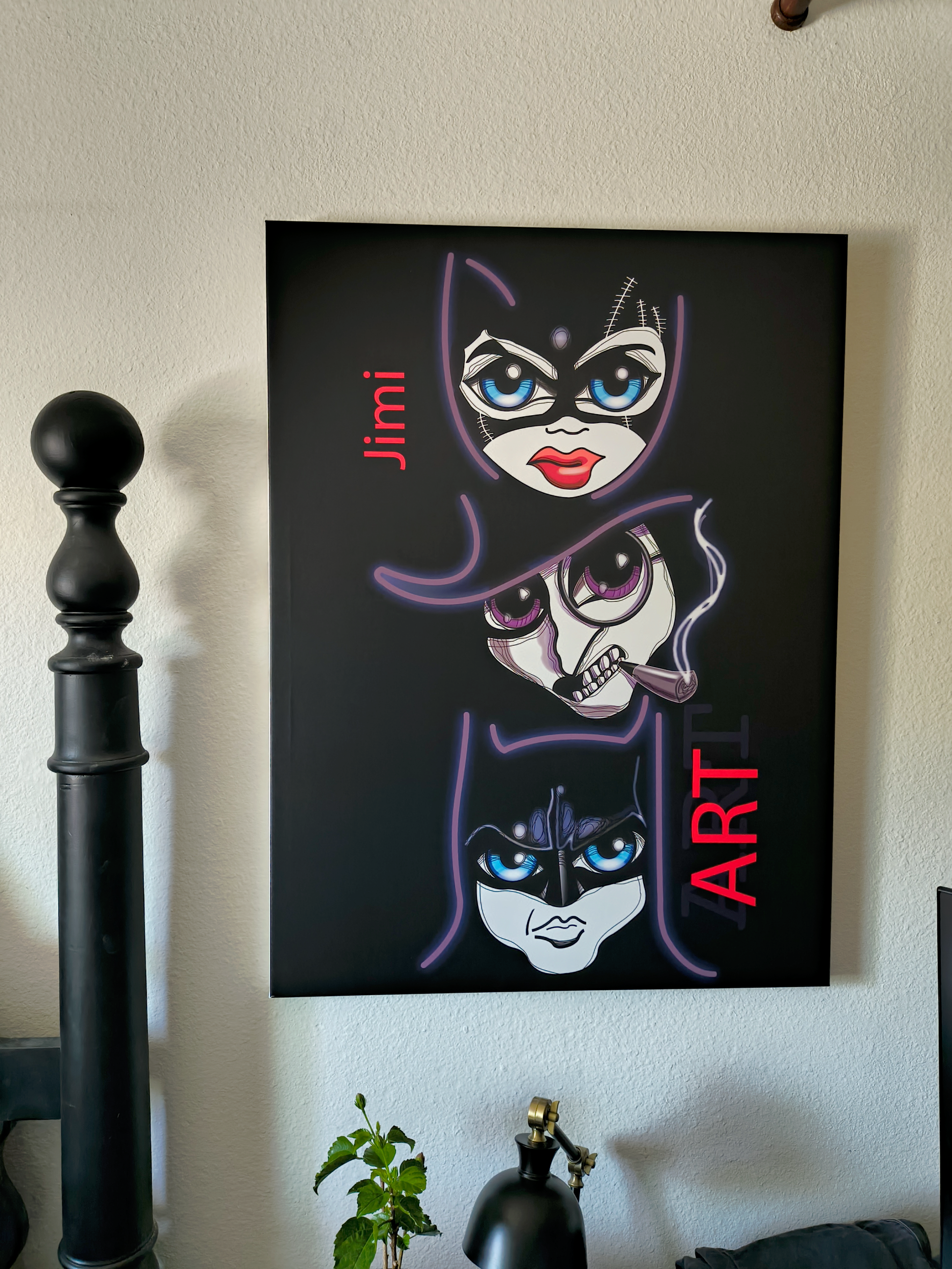 Canvas Art Print - Neon Noir Trio Faces («Jimi»), Stretched 1.5"