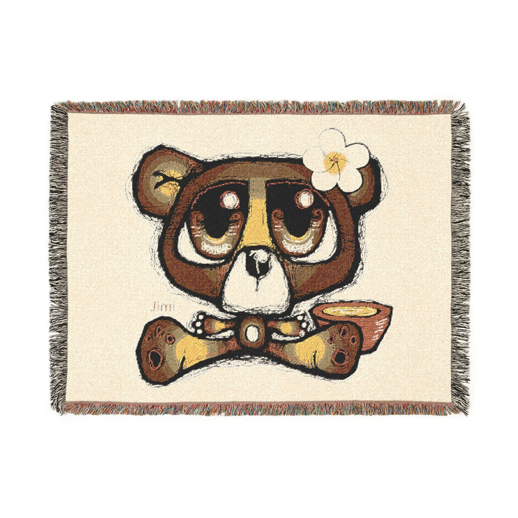 Woven Blanket — Cute Teddy Bear Skull Throw Blanket with Flower Accent