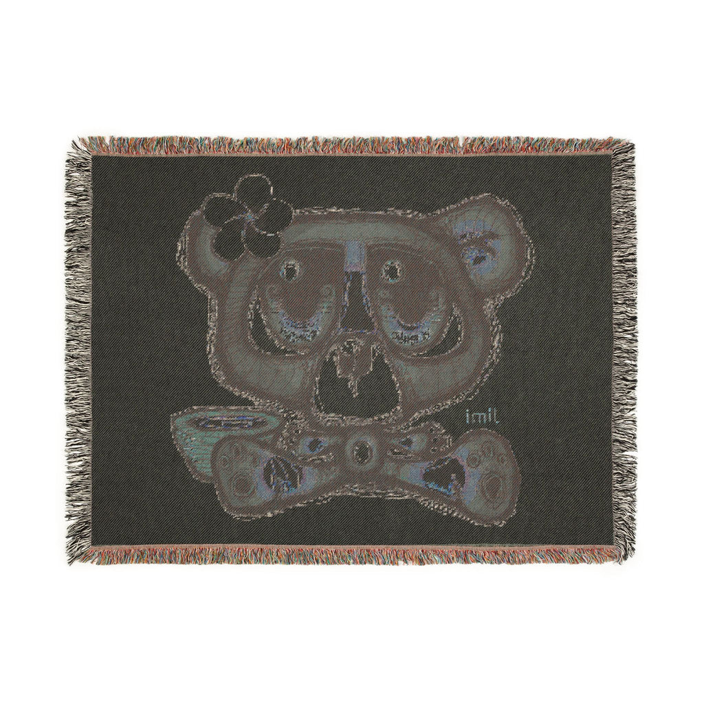 Woven Blanket — Cute Teddy Bear Skull Throw Blanket with Flower Accent