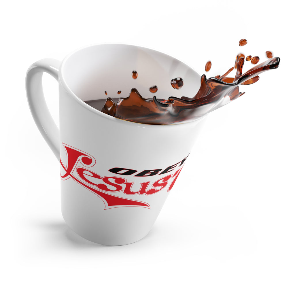 Latte Mug - "Obey Jesus' Christ" Red Script Christian Coffee Cup