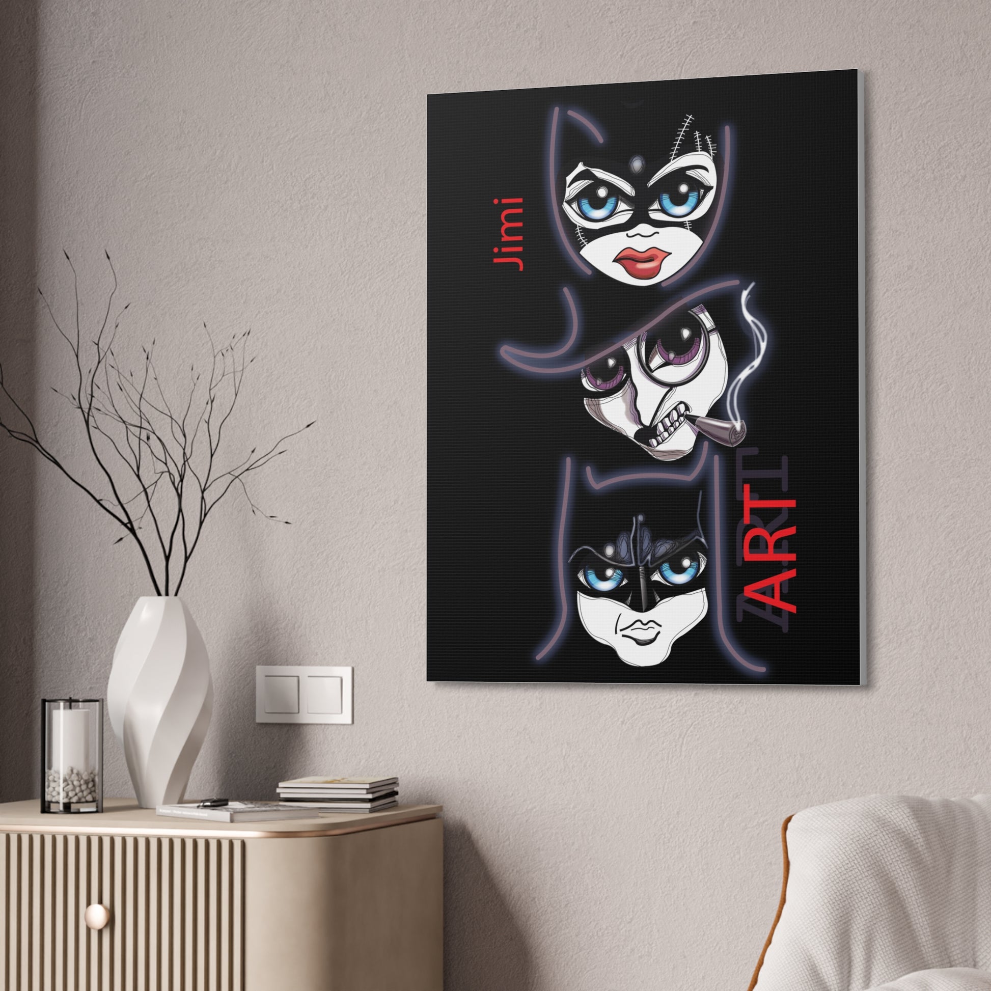 Canvas Art Print - Neon Noir Trio Faces («Jimi»), Stretched 1.5"