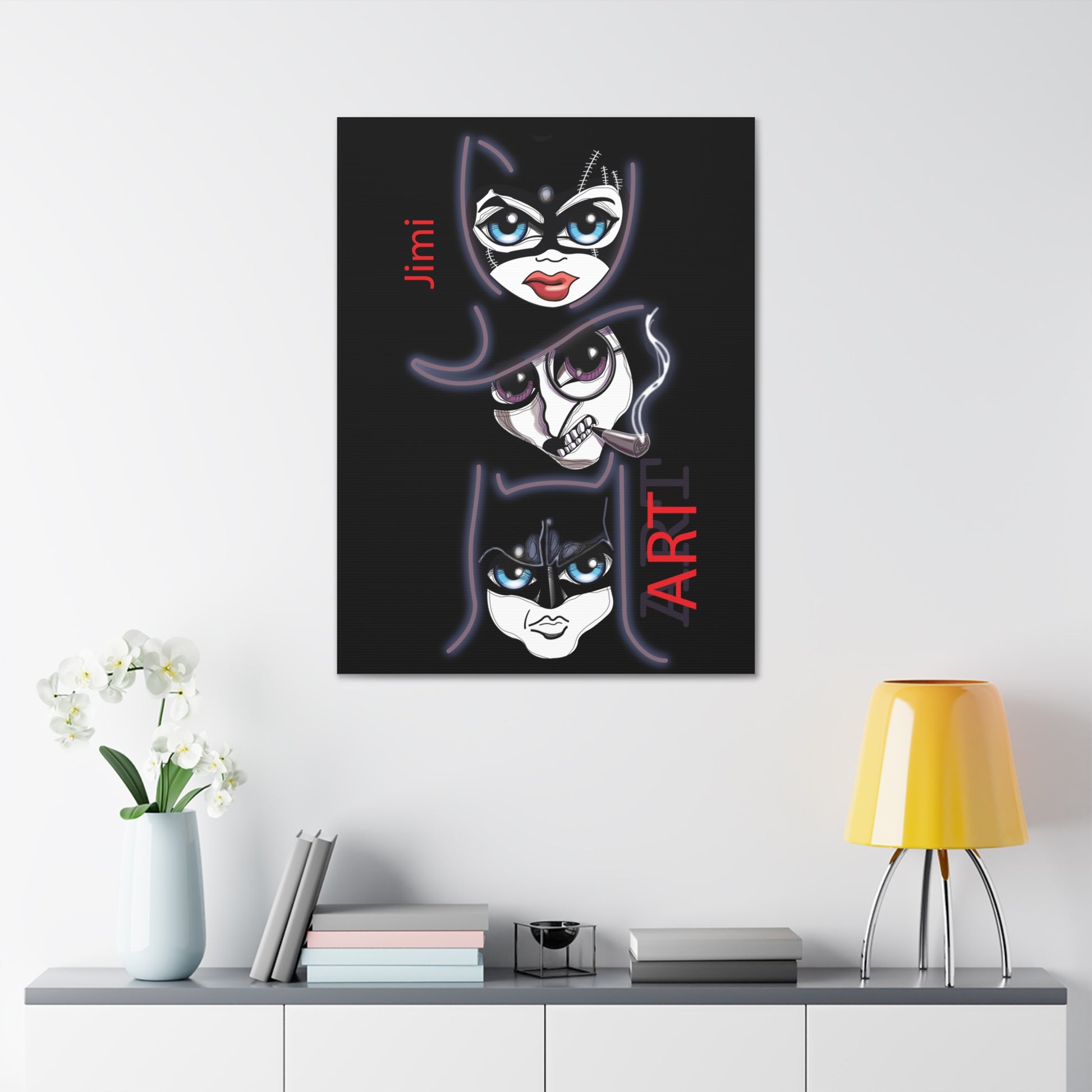Canvas Art Print - Neon Noir Trio Faces («Jimi»), Stretched 1.5"