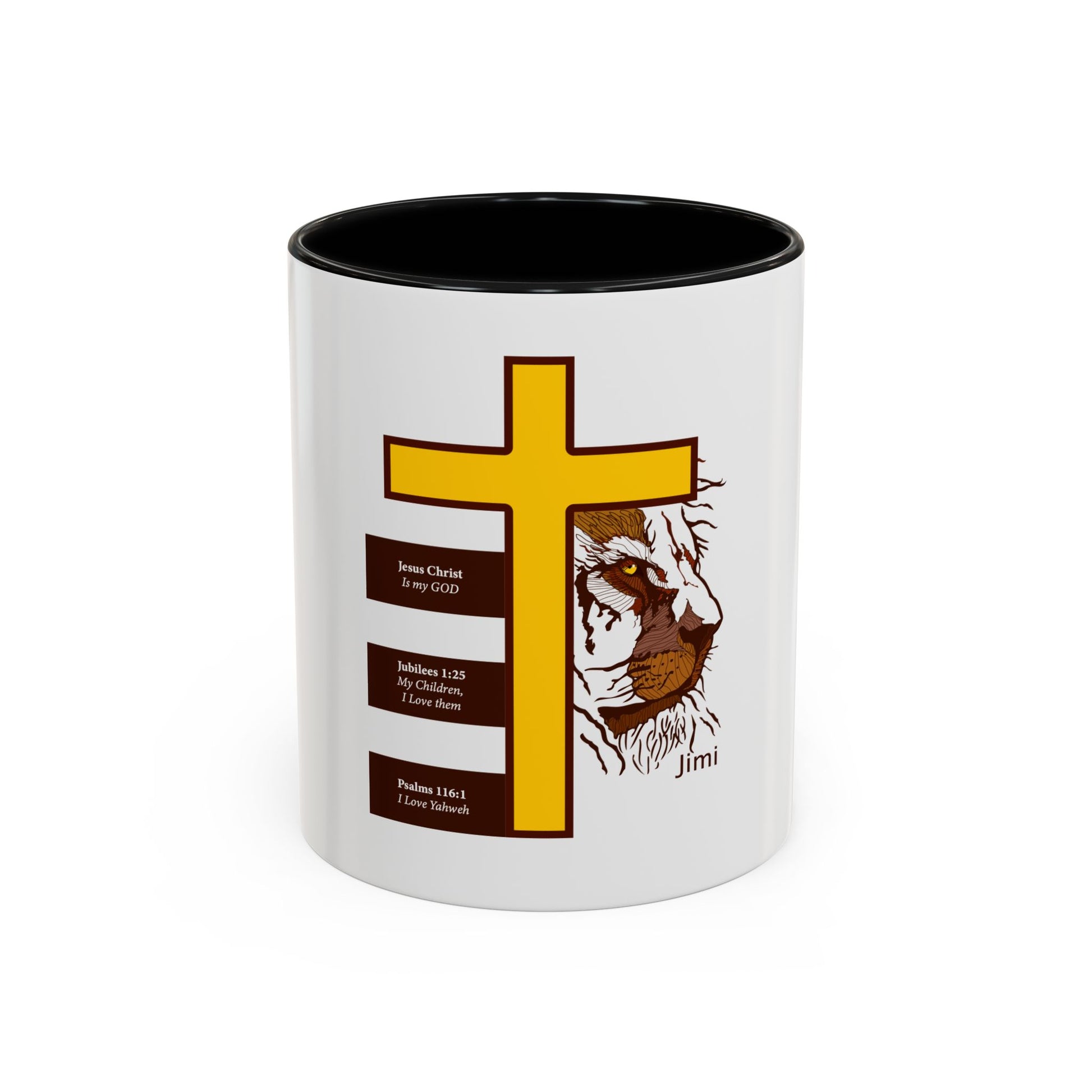 Christian Cross & Lion Accent Coffee Mug — Inspirational Scripture Design (11/15oz)