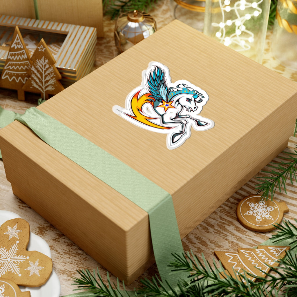 Pegasus Flame Kiss-Cut Sticker — Colorful Winged Horse Laptop Decal