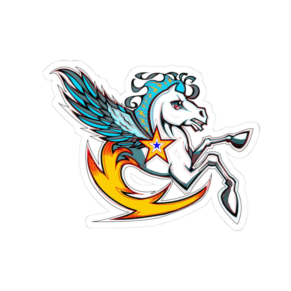 Pegasus Flame Kiss-Cut Sticker — Colorful Winged Horse Laptop Decal
