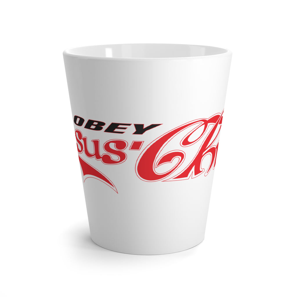 Latte Mug - "Obey Jesus' Christ" Red Script Christian Coffee Cup