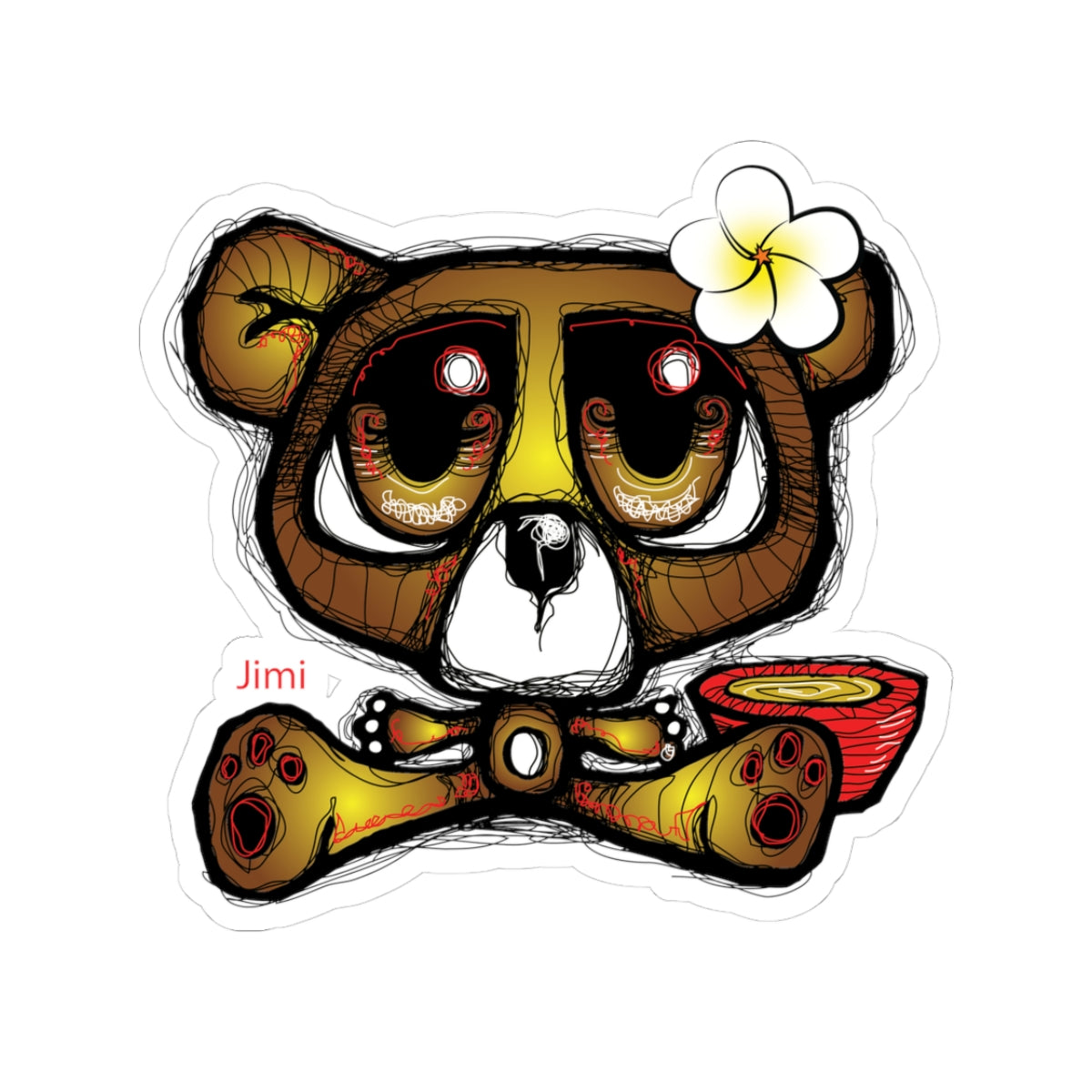 Cute Hawaiian Bear Kiss-Cut Sticker — Plumeria Surfboard Laptop Decal