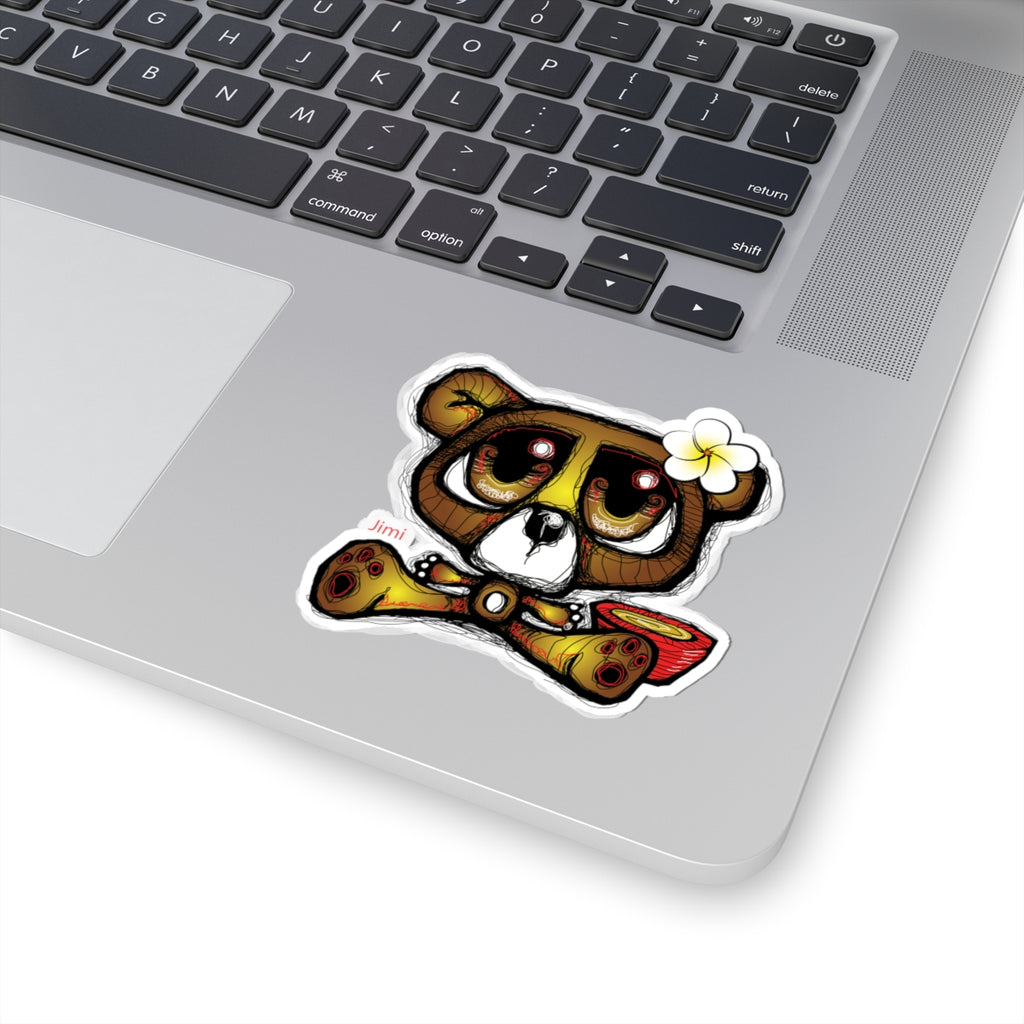 Cute Hawaiian Bear Kiss-Cut Sticker — Plumeria Surfboard Laptop Decal