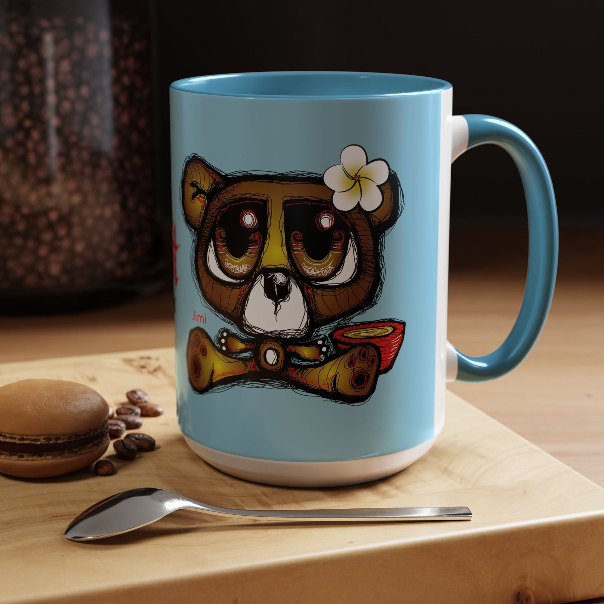 Coffee Mug — Cute Teddy Bear with Ukulele & 'Christ' Script Accent (11/15oz)