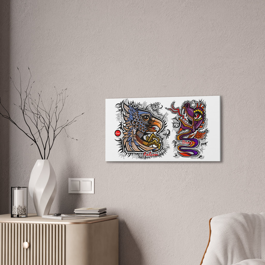 Eagle and Dragon Tattoo-Style Stretched Canvas Print