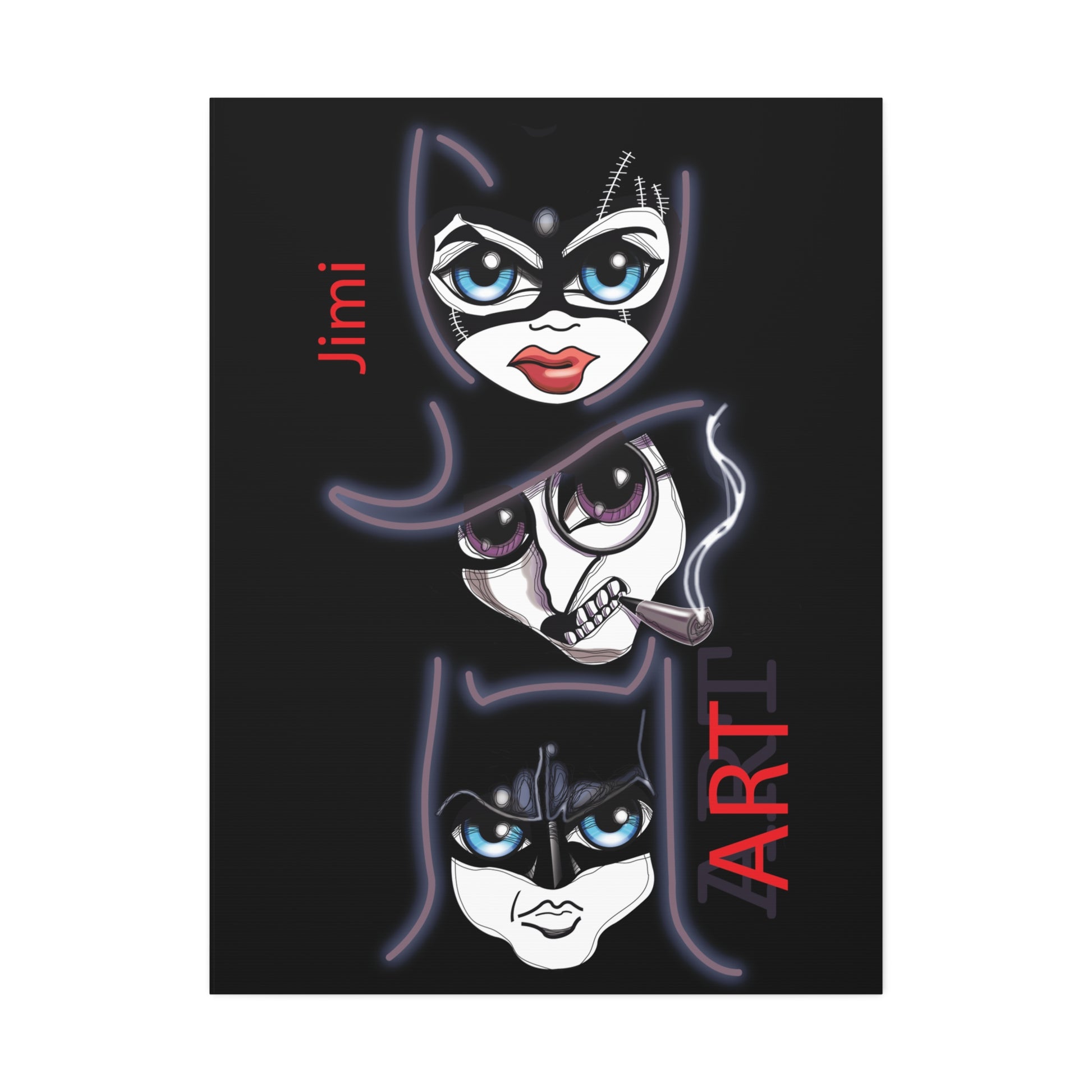 Canvas Art Print - Neon Noir Trio Faces («Jimi»), Stretched 1.5"