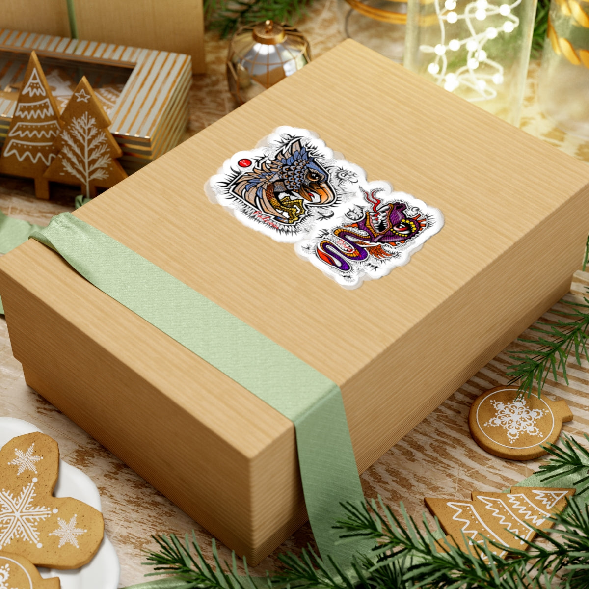 Colorful Fantasy Kiss-Cut Stickers, Dragon & Griffin, Laptop Decor, Unique Gift, Art Stickers, Fantasy Art Decor